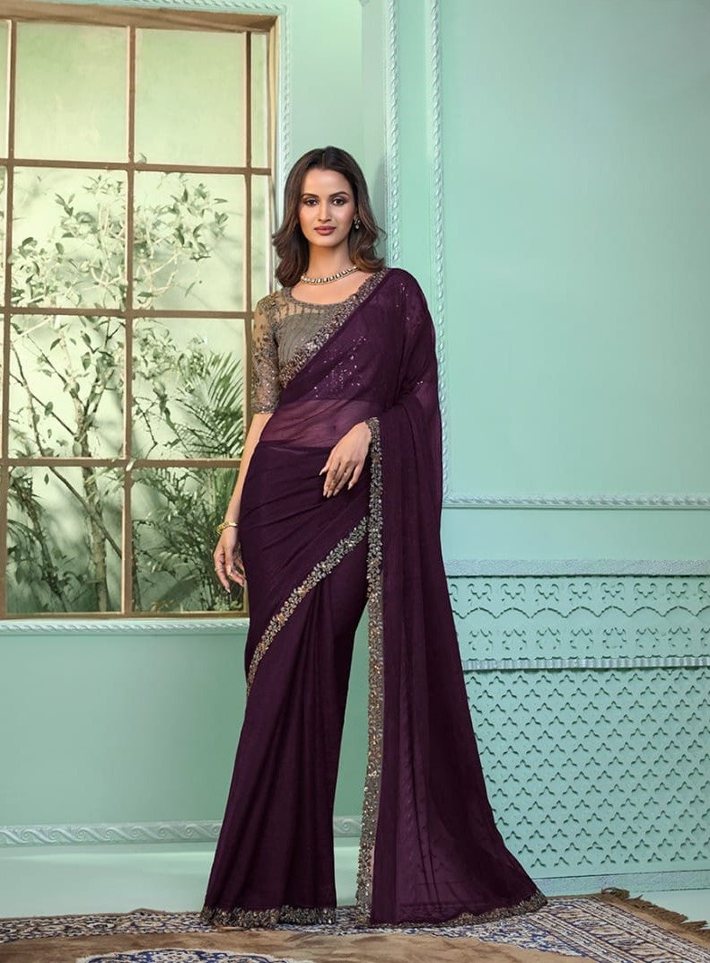 Dark Purple Saree with Rich Copper Bouse (A9)