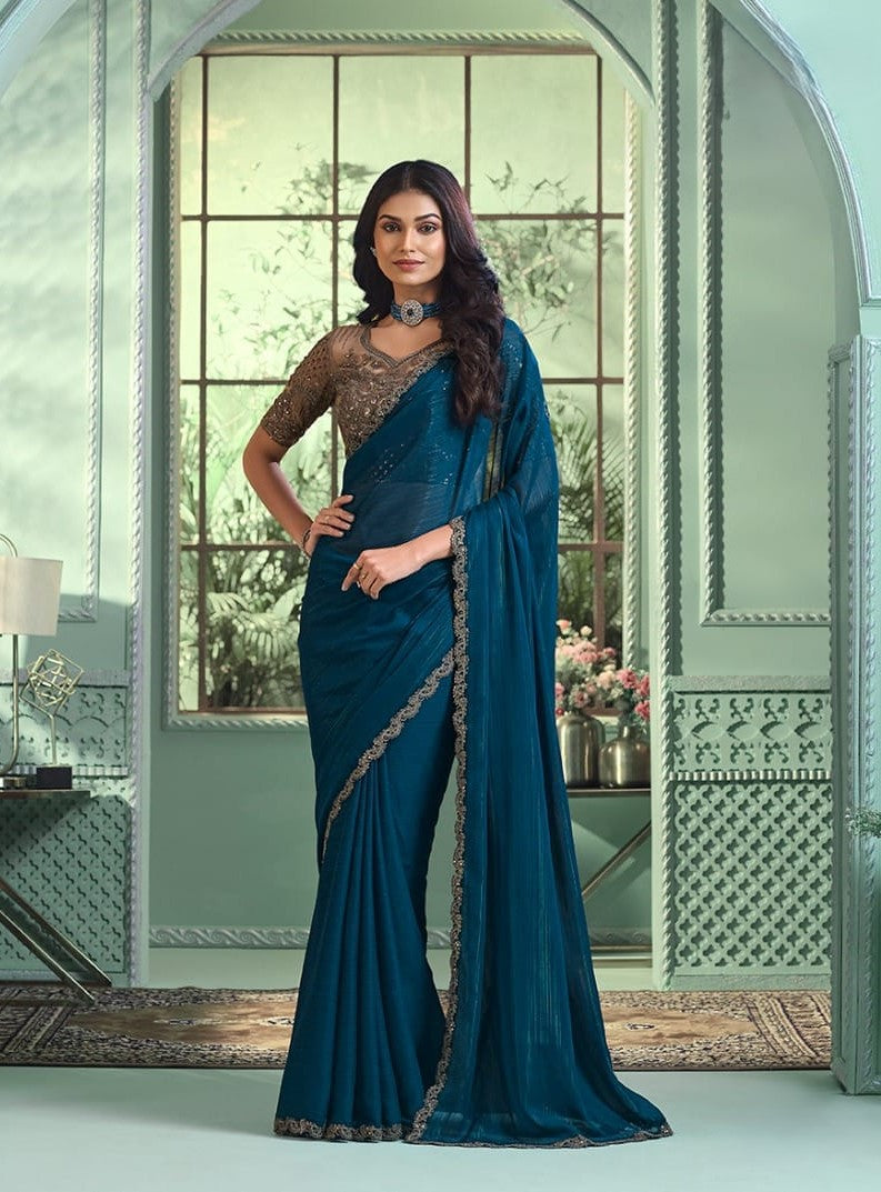 Party Wear Saree with Rich Copper Bouse (A2)