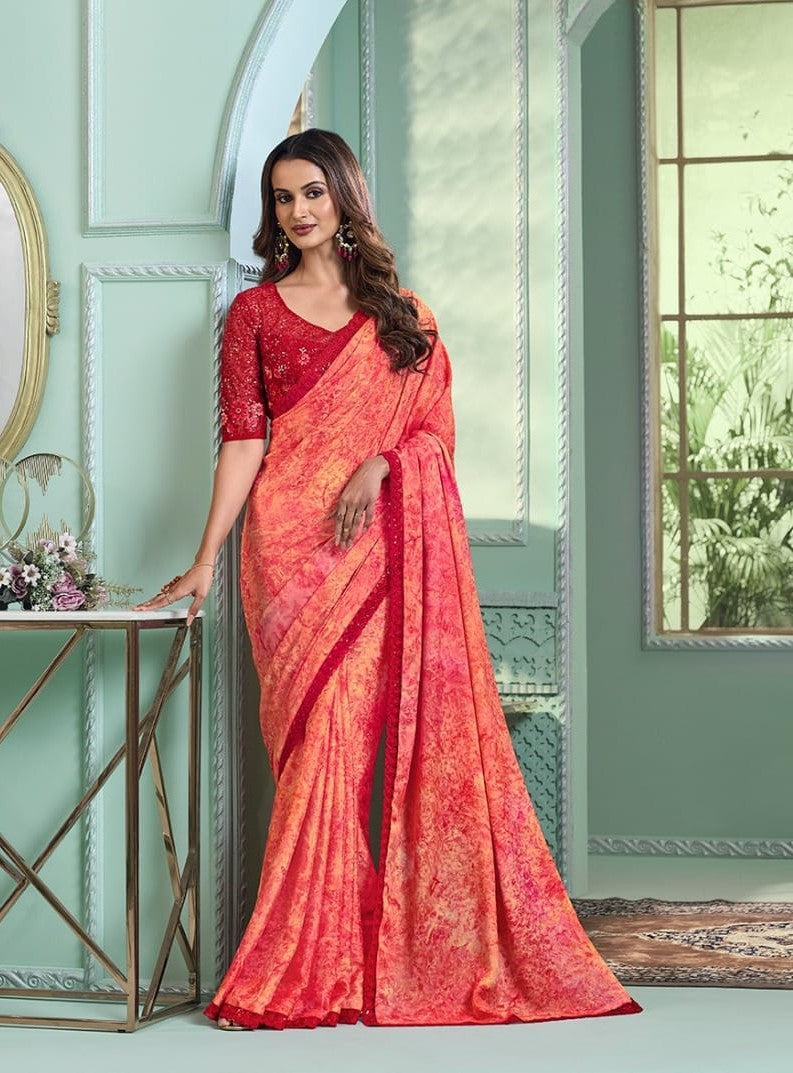 Orange & Red Blouse Saree (A7)