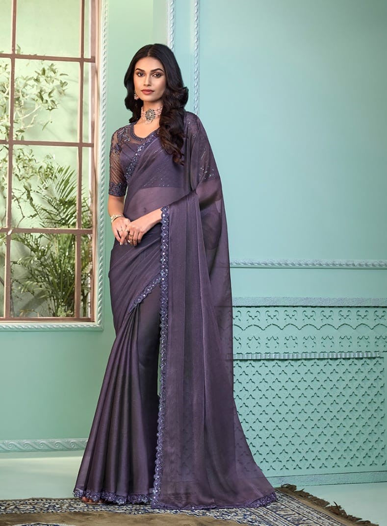 Delightful Light Voilet Saree with Bouse (A8)