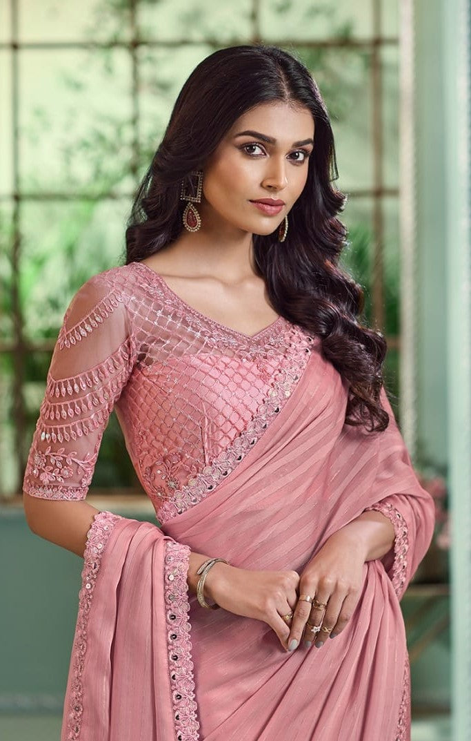 Beautiful Blush Pink Saree with Bouse (A4)