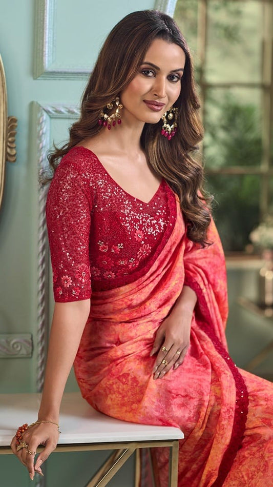 Orange & Red Blouse Saree (A7)