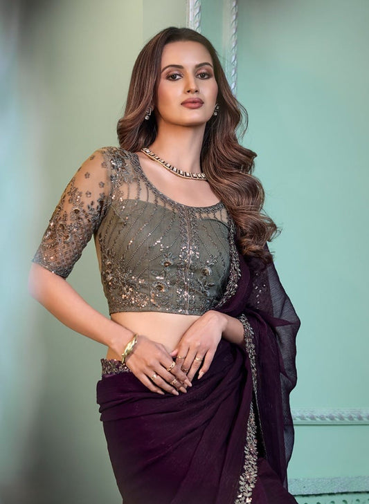 Dark Purple Saree with Rich Copper Bouse (A9)