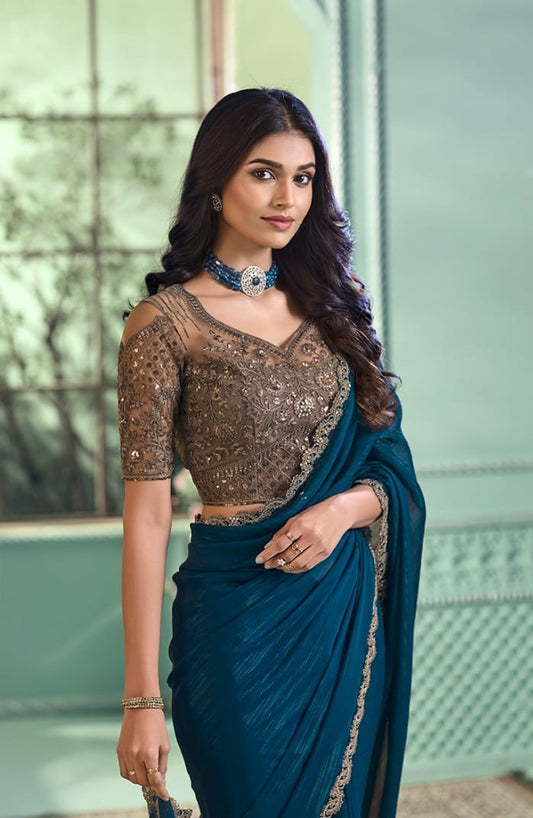 Party Wear Saree with Rich Copper Bouse (A2)