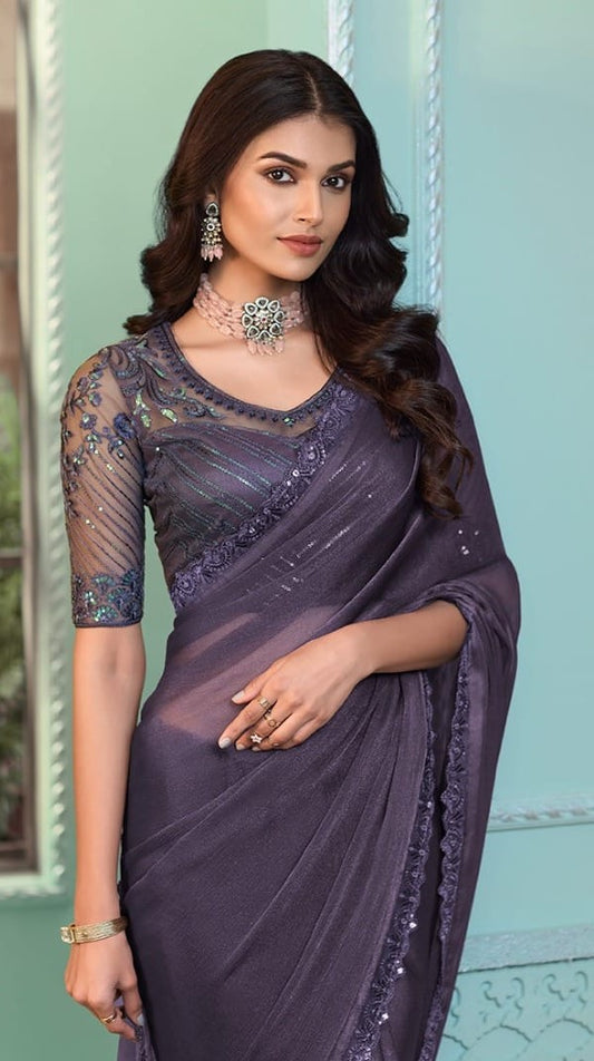 Delightful Light Voilet Saree with Bouse (A8)