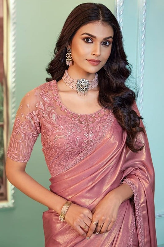 Shiny Pink Saree with Bouse for Special Occasion Saree (A10)